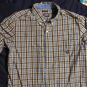 Yellow and blue plaid Chaps shirt.